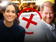 Meghan e Harry felizes sendo fotografados na festa de aniversário de Kardashian, sem formulário de consentimento