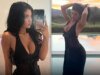 Kylie Jenner posa com vestido preto peituda