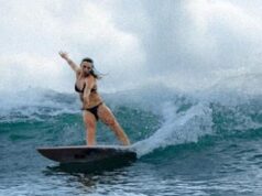 Ex-estrela de Love Island ‘entra no livro dos recordes’ surfando onda enorme em Portugal