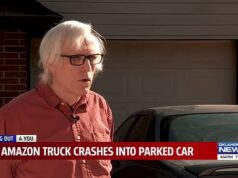 Momento chocante: motorista merciless da Amazon bate no carro antes de fugir enquanto os proprietários lutam pelo pagamento