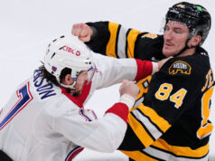 Antigos rivais Bruins e Canadiens largam as luvas no confronto inicial, novamente mais tarde no primeiro