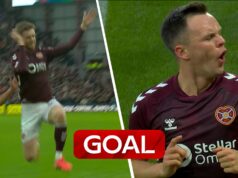 Dois em cinco minutos! O Hearts marca dois gols no last do primeiro tempo contra o Rangers!
