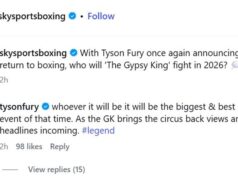 Fury diz à Sky: ‘Meu retorno será o maior e melhor evento da época’